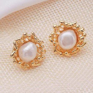 Pearl Stud Earrings, Gold Pearl Earrings Studs, Faux Pearl Earrings for Women